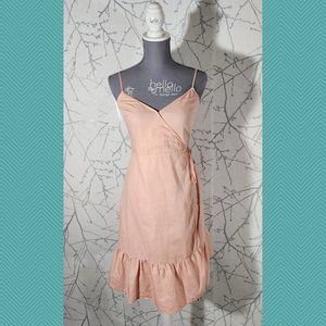 GAP Coral Peach Linen Cotton Strappy Peplum Wrap Dress